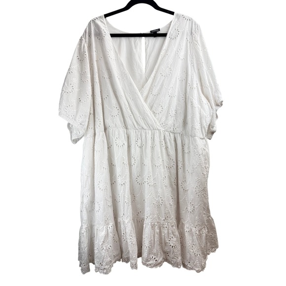 torrid Dresses & Skirts - Torrid White Eyelet Cotton‎ Wrap Dress Plus Size 5 Boho Wedding Beachy Classic